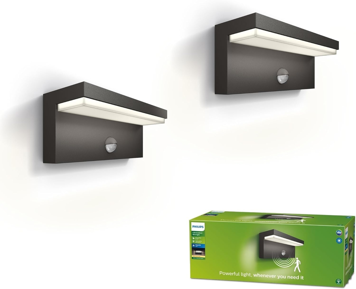 Philips LED Bustan ultra effiziente Außenwandleuchte 9W mit Bewegungssensor, 2700K warmweißes Licht, Anthrazit, IP44 wetterfest, Doppelpack Bild 1