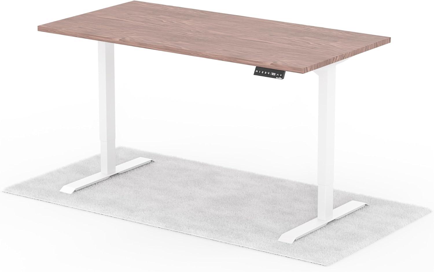 elektrisch höhenverstellbarer Schreibtisch DESK 160 x 80 cm - Gestell Weiss, Platte Walnuss Bild 1