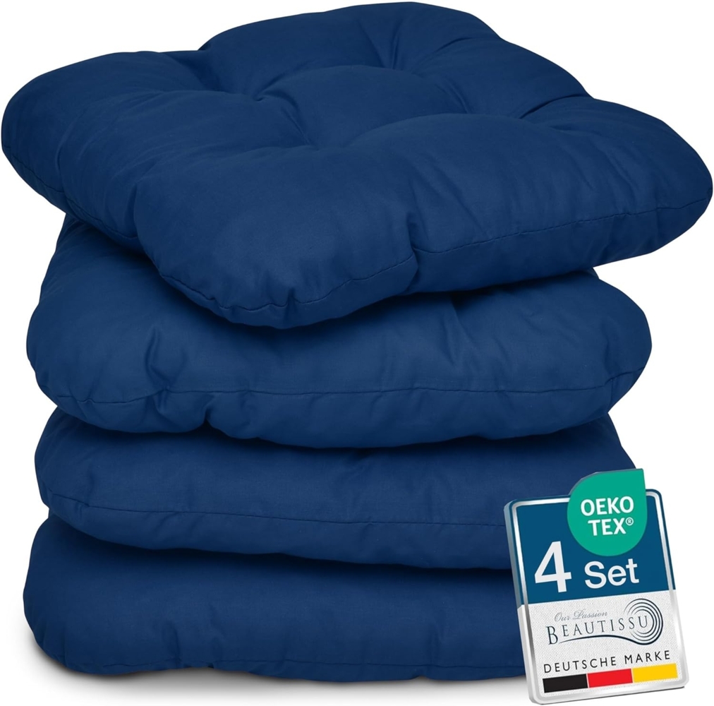 4er Set Beautissu Lisa Stuhlkissen 40 x 40 x 8 cm Dunkelblau Bild 1