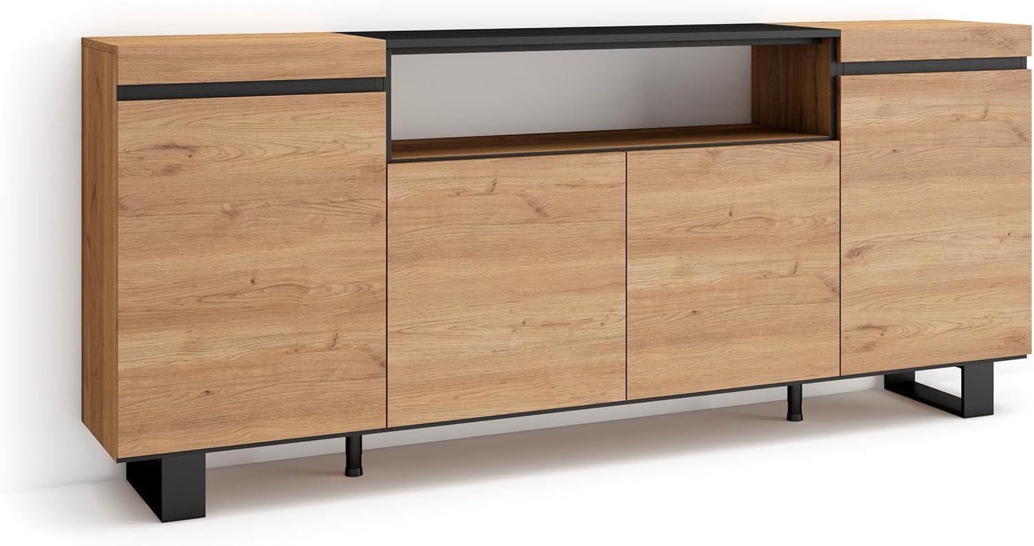 Skraut Home | Sideboard, Highboard | Kommode, Komodenschrank | 200x87x35cm | 4 Türen | Industriedesign | Moderner Stil | Eiche Schwarz Bild 1