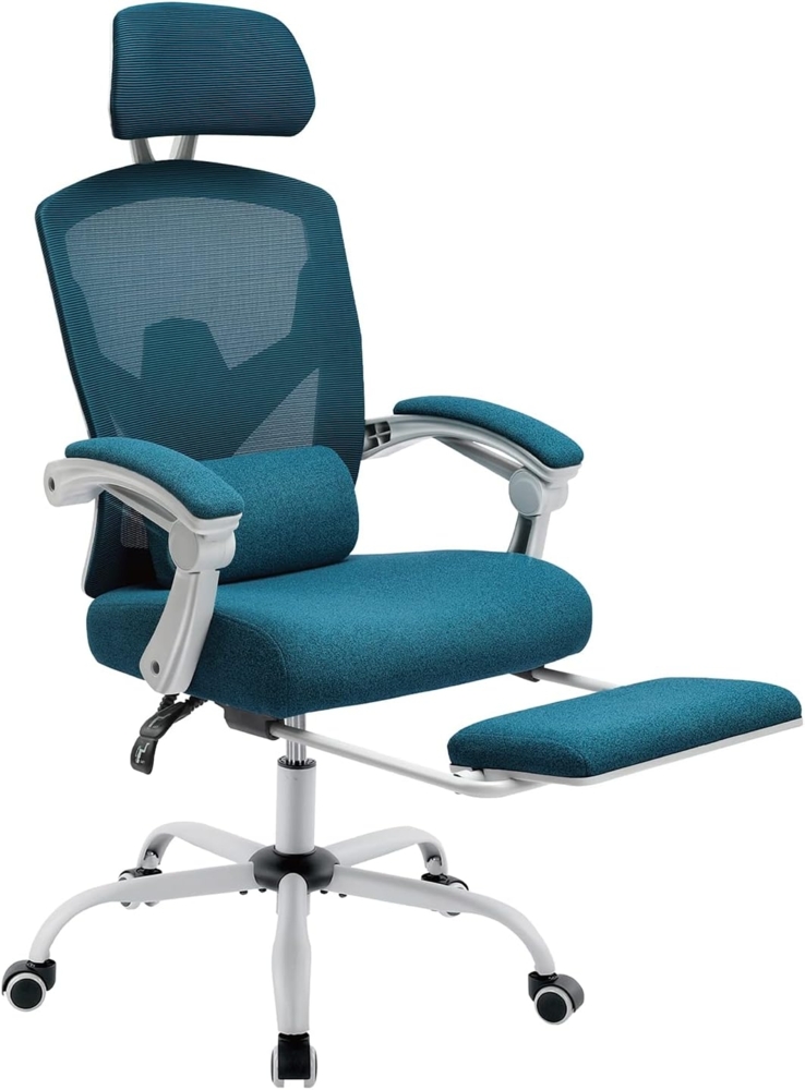 Sweetcrispy Büro-Computer-Schreibtisch Stuhl, Gaming-Stühle für Erwachsene, High-Back Mesh Rolling Swivel Reclining Stühle mit Rädern, Bequeme Lendenwirbelstütze, Bequeme Arme Blau Bild 1