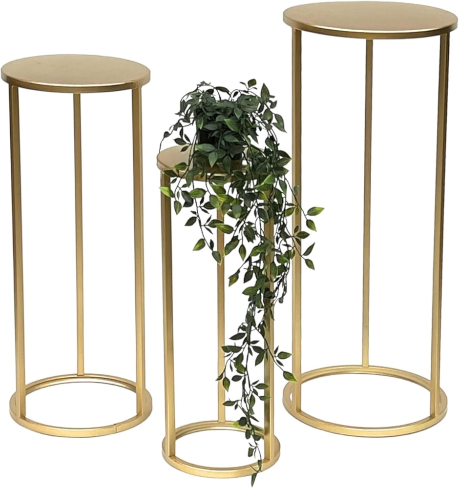 DanDiBo Blumenhocker Metall Gold Rund Blumenständer Beistelltisch 96510 3er Set Blumensäule Modern Pflanzenständer Pflanzenhocker Bild 1