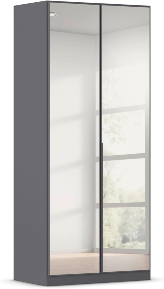 Rauch Möbel Alabama, Kleiderschrank, Garderobenschrank, 2-türig, Spiegel, Zubehör Basic, 1 Kleiderstange, 1 Einlegeboden, Farbe Grau metallic, Schwarz, Griff Grau metallic, 91 x 210 x 54 cm Bild 1