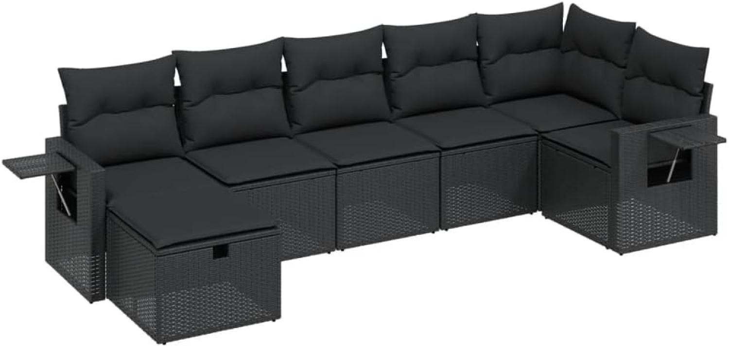 vidaXL 7-tlg. Garten-Sofagarnitur mit Kissen Schwarz Poly Rattan 3263811 Bild 1