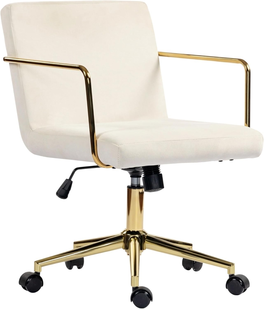 HOMCOM Bürostuhl 360° Drehstuhl mit Samtoptik, Kippfunktion, goldenen Akzenten (höhenverstellbarer Schreibtischstuhl, 1 St), bis 120 kg belastbar, für Arbeitszimmer Schlafzimmer, Cremeweiß Bild 1