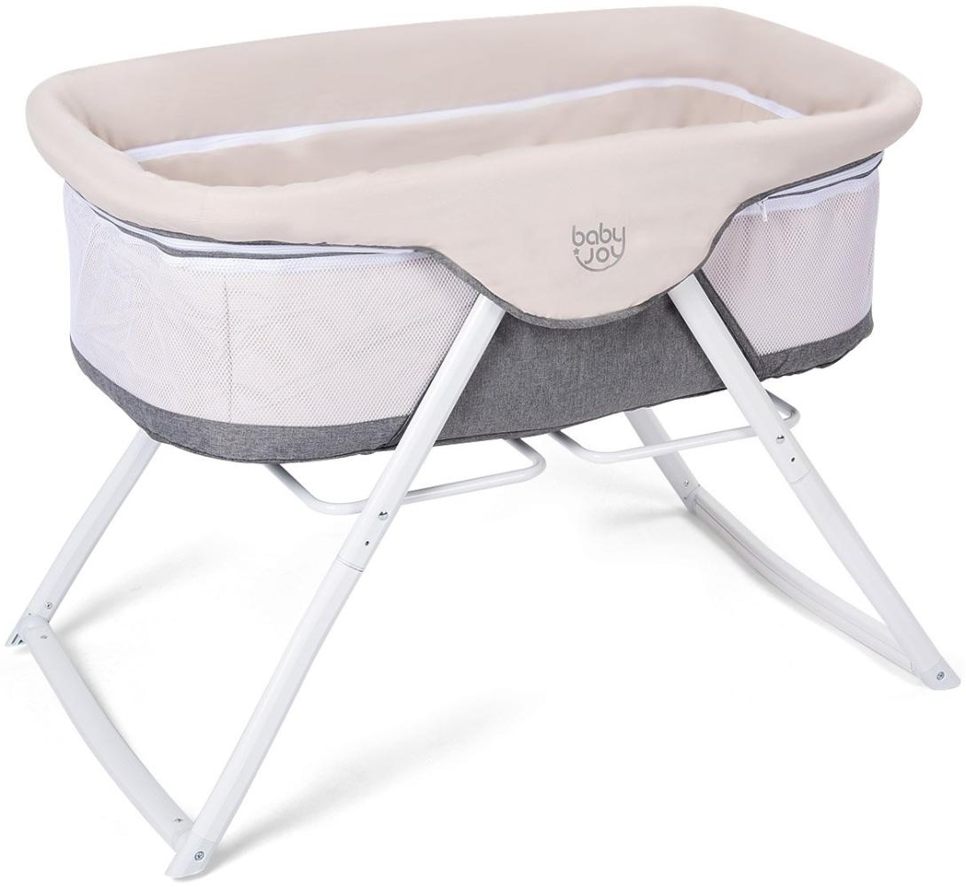 GOPLUS Babybett, Beistellbett Baby, Reisebett mit Matratze, Stubenwagen, Babywiege, mit Schaukelfunktion, Faltbar, Transporttasche, Herausnehmbare waschbare Matratze, belastbar 15kg (Grau) Bild 1