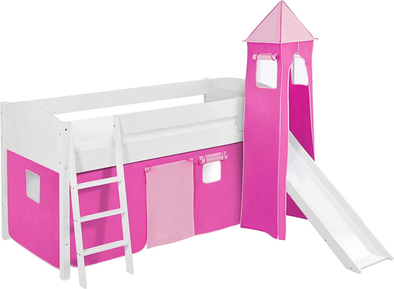 Lilokids 'Ida 4106' Spielbett 90 x 200 cm, Rosa, Kiefer massiv, mit Turm, Rutsche und Vorhang Bild 1