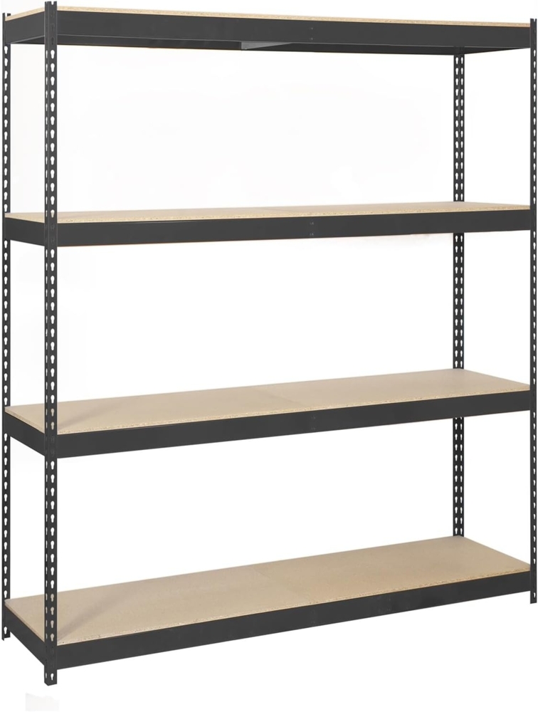 SimonRack Metallregal, ohne Schrauben, 4 Regalböden, hohe Tragfähigkeit 600 kg, 2000 x 1800 x 450 mm, Werkstattregal Garage, Lagerraum, Anthrazit/Holz Bild 1