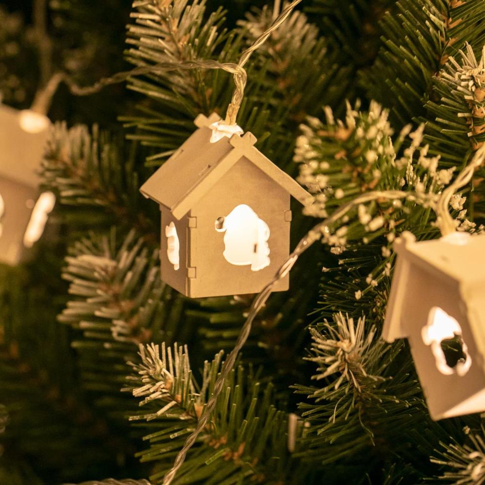 DecoKing 10er LED Lichterkette mit Timer warmes Weiß Girlande Weihnachtsdeko Holz Hütten Crala Wooden Hut Bild 1