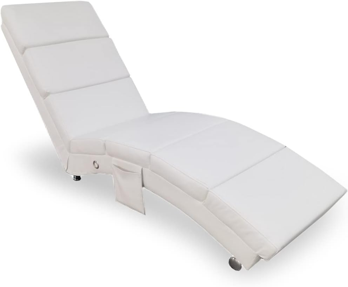 BAKAJI Chaise Longue Liegestuhl Relax Stuhl Sofa Lounge Kunstleder weiß, Medium Bild 1