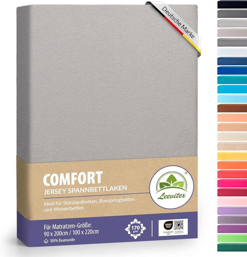 leevitex® Spannbettlaken Premium 170g/m², Gummizug: rundum, schwer und dick, 100% Jersey-Baumwolle, auch Boxspringbett geeignet Bild 1