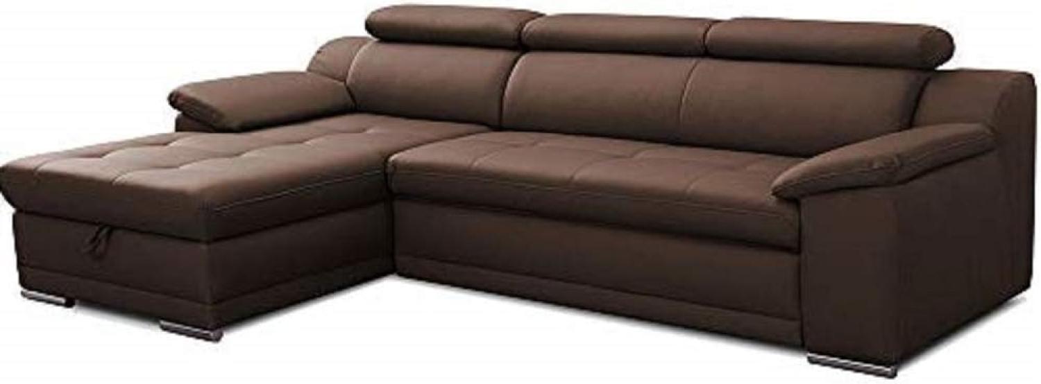 CAVADORE Schlafsofa Aniamo / Ledersofa in L-Form mit Bettfunktion, Stauraum, verstellbaren Kopfstützen und XL-Longchair / 270 x 80 x 165 / Kunstleder, Dunkelbraun Bild 1