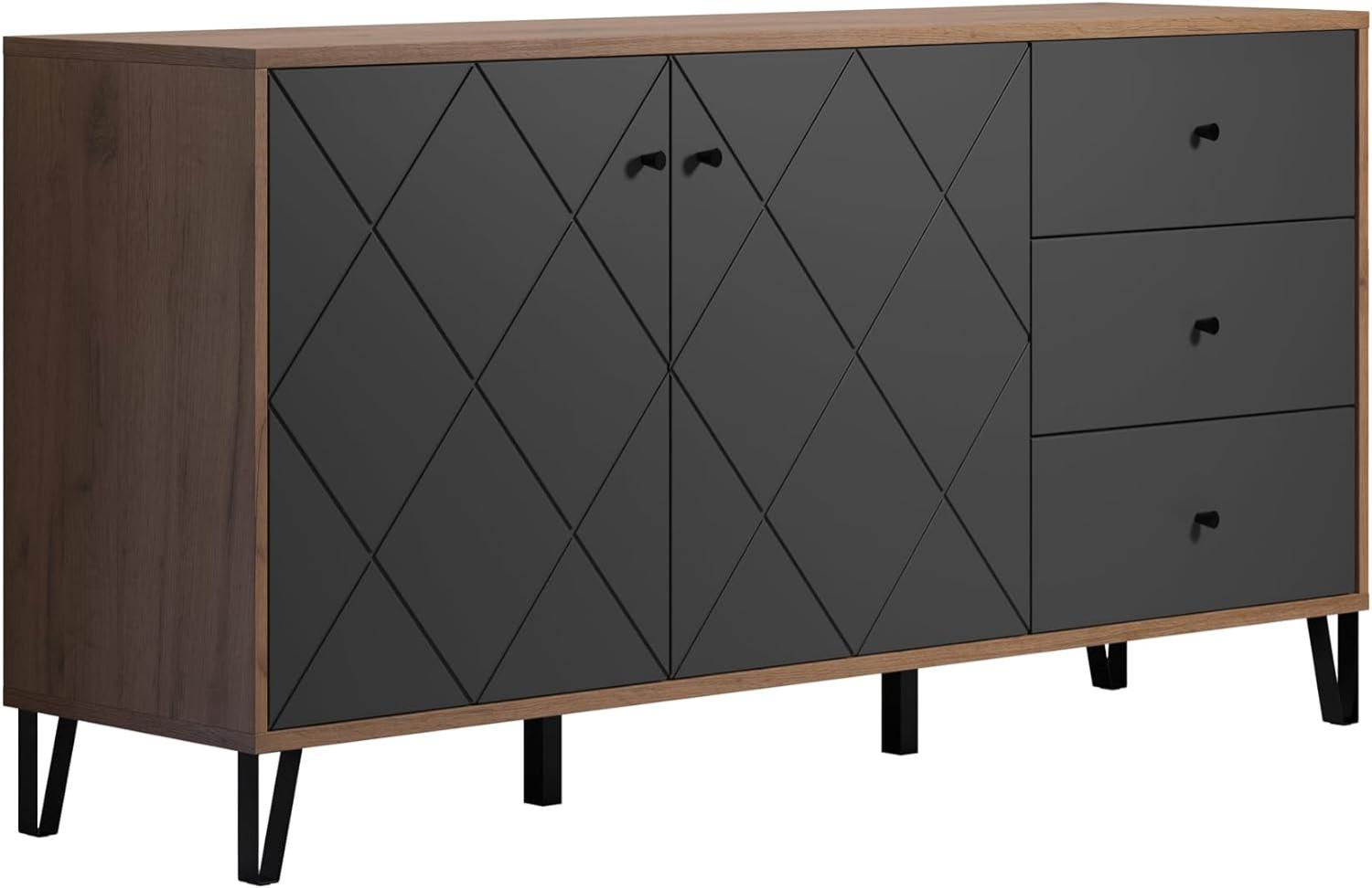 'Montez' Sideboard, MDF, Graphite grau und Eiche Kraft Gold, 183 x 76 x 40 cm Bild 1