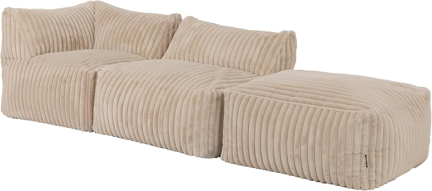 icon Sitzsack Modulares Sitzsack Ecksofa aus Flauschig Cord „Tetra“, Made in Germany, 3-tlg Sitzsack Sofa für Wohnzimmer Bild 1