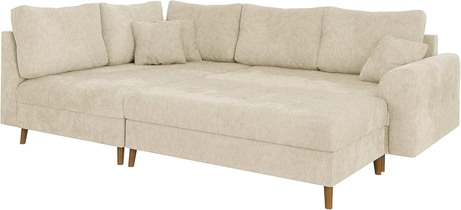 S-Style Möbel Ecksofa mit Schlaffunktion und Hocker Kristian aus Chenille-Stoff, Ottomane links oder rechts bestellbar. Schlaffunktion in Kombination mit Hocker möglich, mit Wellenfederung Bild 1