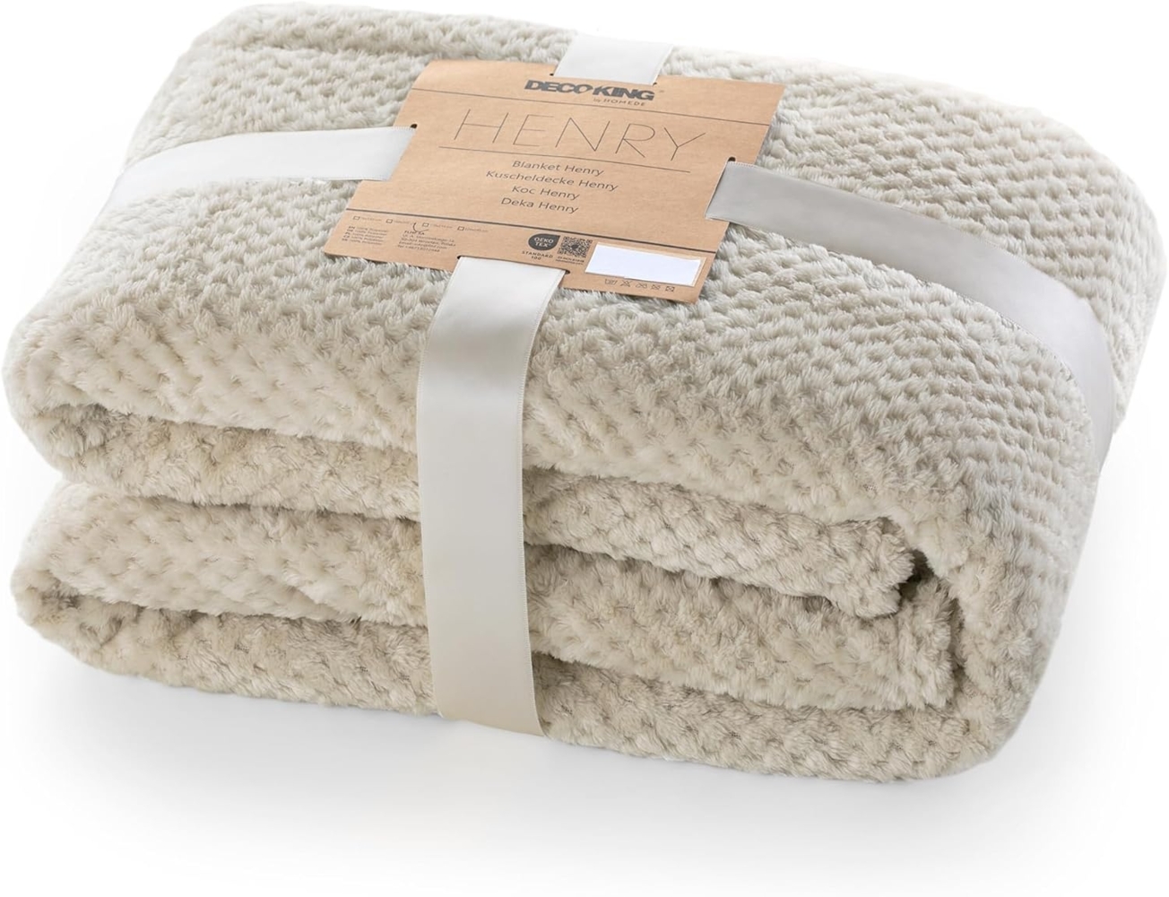 DecoKing Kuscheldecke 220x240 cm Cappuccino Decke Microfaser Wohndecke Tagesdecke Fleece weich sanft kuschelig skandinavischer Stil beige Henry Bild 1