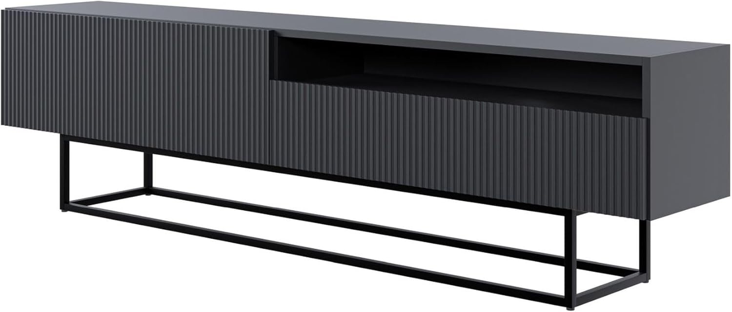 Selsey 'Veldio' TV-Lowboard mit offenem Fach, schwarz mit goldenem Metallgestell, ca. 46 x 175 x 32 cm Bild 1