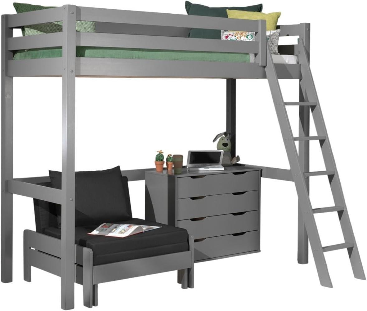 Vipack Hochbett grau, 90x200 cm inkl. Sesselbett und Schubladen Kommode Bild 1