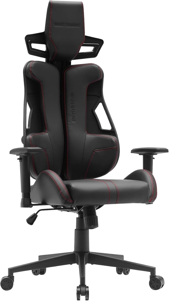 MARSGAMING MGC-Elite, Ergonomischer Gaming-Stuhl, Flexibler Anpassbarer Rückenlehne, 2D Verstellbare Armlehnen, Kippbarer Sitz, PU-Leder Finish, Bürostuhl XL-Rollen, Klasse 4 Gasdruckfeder, Rot Bild 1