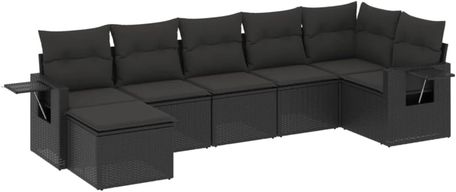 vidaXL 7-tlg. Garten-Sofagarnitur mit Kissen Schwarz Poly Rattan 3252812 Bild 1