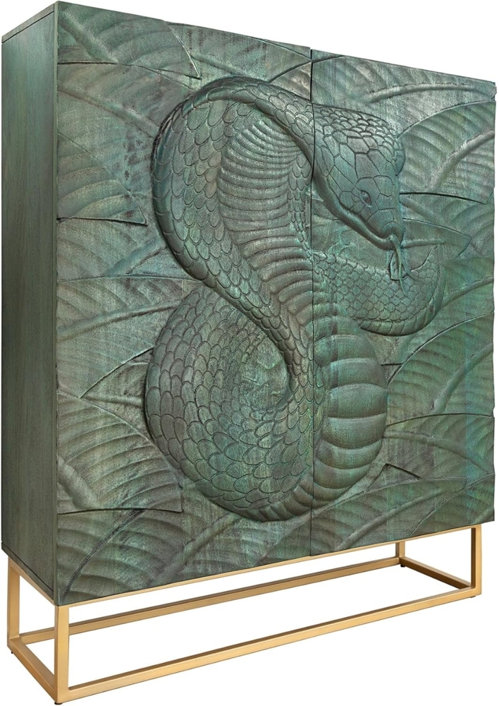 riess-ambiente Highboard SNAKE 120cm türkis / gold · Hochschrank aus Massivholz mit 3D-Front (Einzelartikel, 1 St), grifflose Kommode aus Mangoholz · 2 Türen & 6 Fächer · Wohnzimmer Bild 1