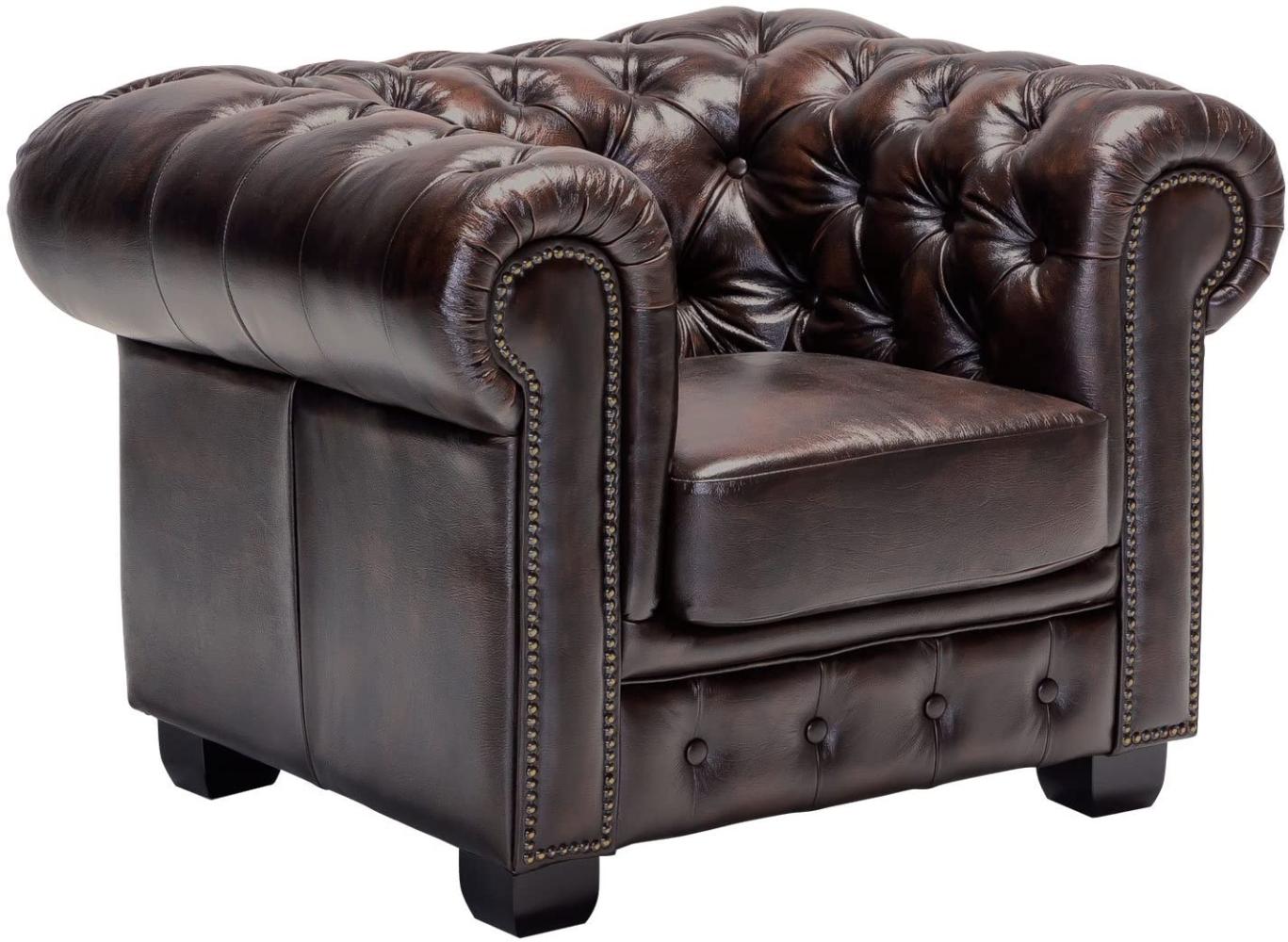 Sessel Chesterfield Echtleder braun Bild 1