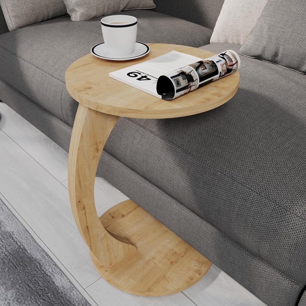 sugodesign Couchtisch mit Rollen, Kleiner Beistelltisch C Form, stylischer Sofatisch in schöner Eiche-Optik, runder Tisch als Ablagefläche für Couch und Sofa Bild 1