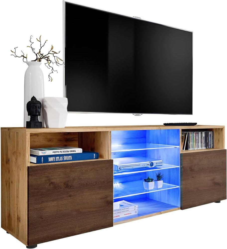 ExtremeFurniture T38 TV Lowboard, Karkasse in Wotan Matt/Front in Braun Eiche mit LED in RGB Bild 1