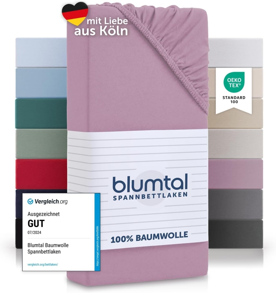 Blumtal® Baumwolle Spannbettlaken 150x200 cm Basics Jersey im 2er Set - Bettbezug 150x200 cm - OEKO-TEX zertifiziertes Spannbetttuch 150x200 cm - Matratzenbezug 150x200- Leintuch 150x200- Dusty Orchid Bild 1