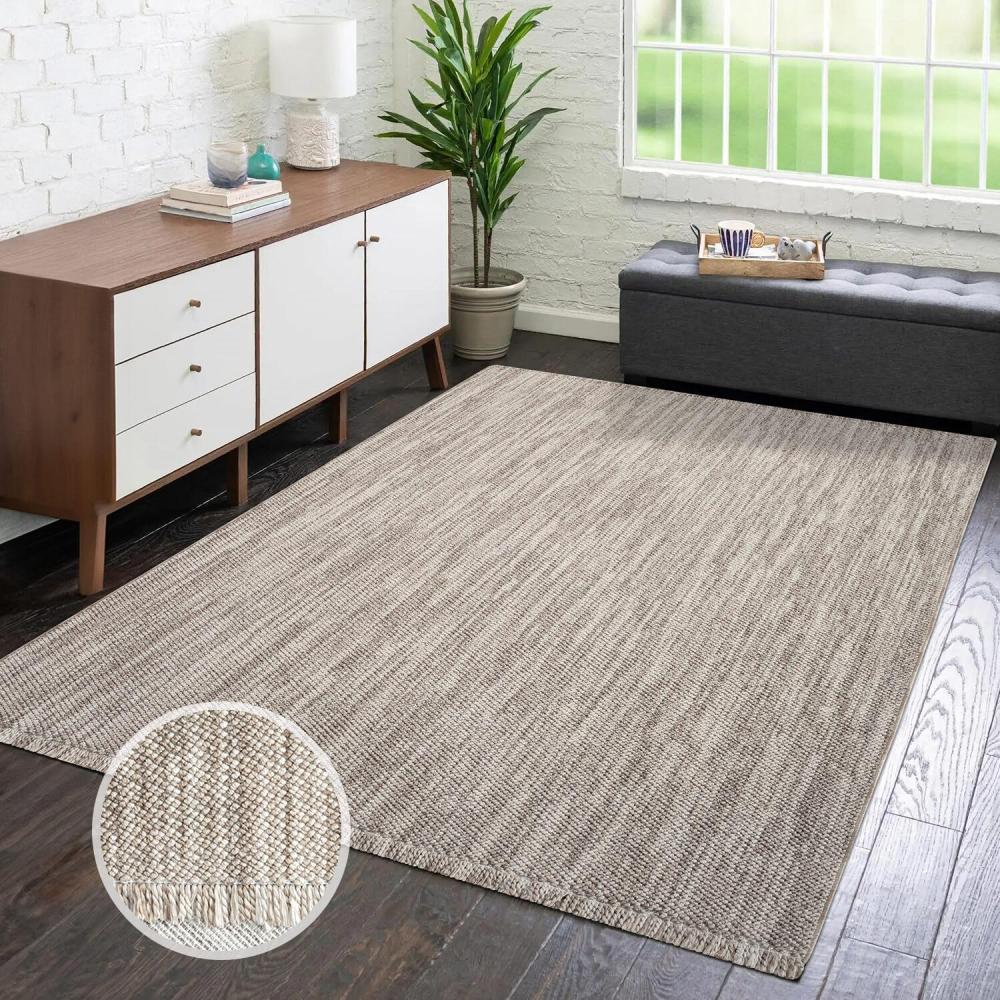 carpet city Teppich Kurzflor Wohnzimmer - Taupe - 200x290 cm - Teppiche Fransen Boho-Style - Einfarbig - Schlafzimmer, Esszimmer Bild 1