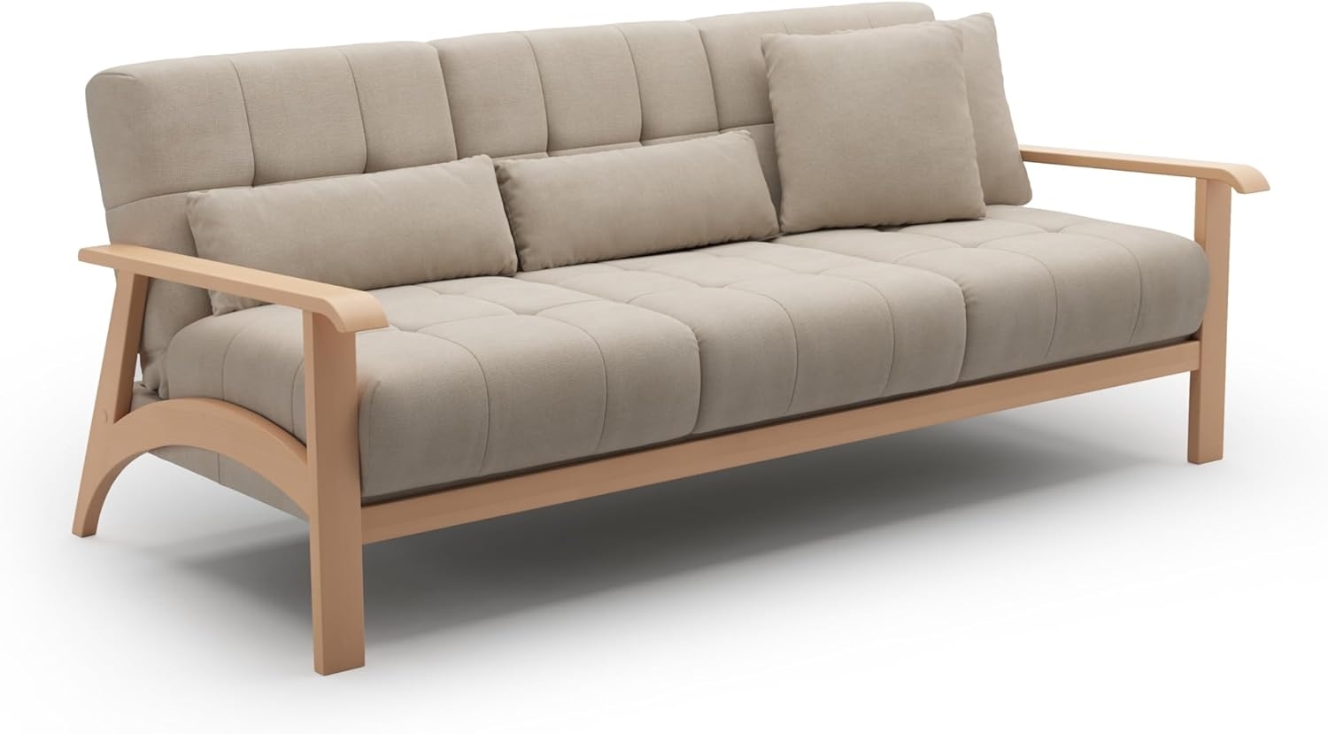 Cavadore 3er-Sofa Billan / 3-Sitzer Schlafsofa im skandinavischen Design mit Bett und massivem Holzgestell in Buche / 199 x 88 x 106 / Flachgewebe, Beige Bild 1