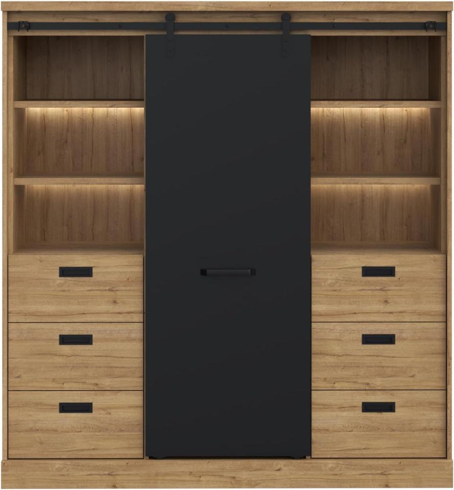 FORTE Kaszimiro Highboard mit LED Beleuchtung, Holzwerkstoff, Braun/Schwarz, 148,4 x 160,2 x 52 cm Bild 1