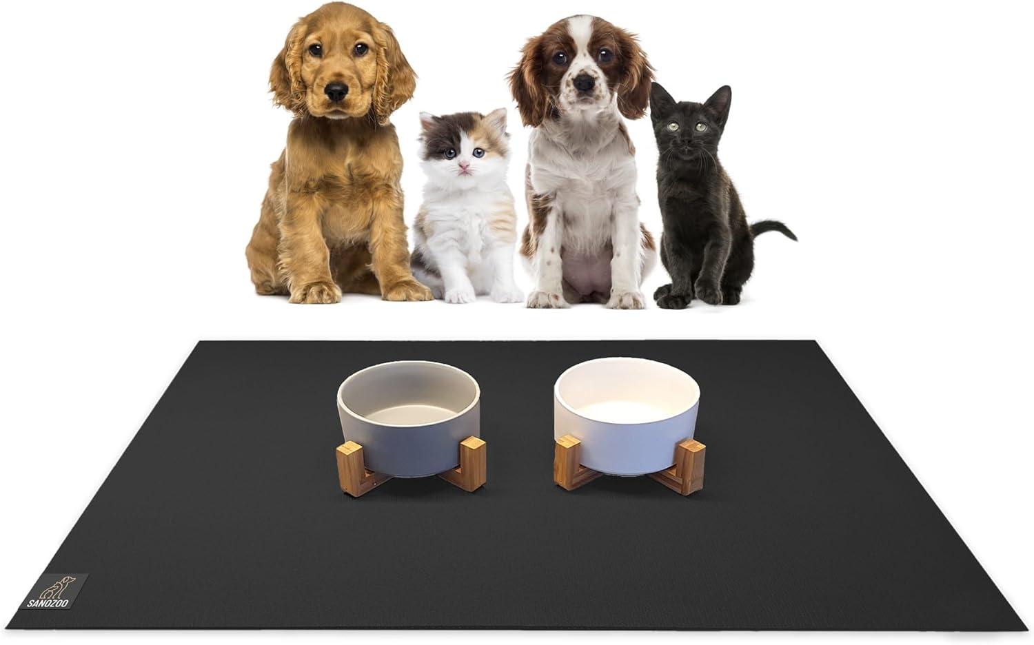 SanoZoo® Napfunterlage - Öko-TEX - Made in Germany - rutschfeste Futtermatte für Hunde & Katzen 70x120cm Schwarz, wasserfest Bild 1