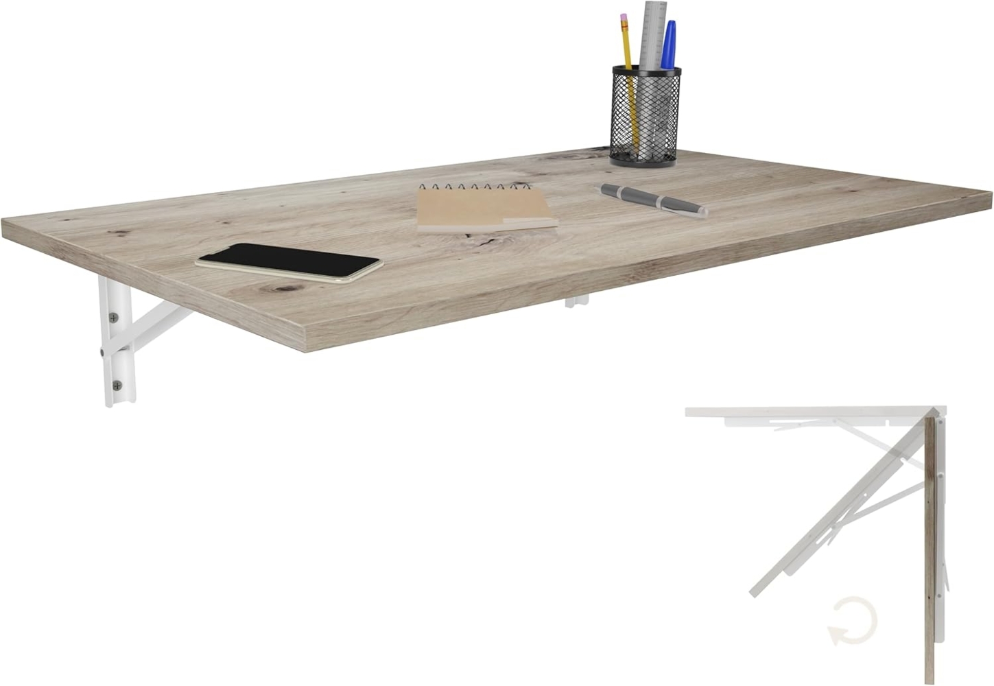 KDR Produktgestaltung Wandklapptisch Schreibtisch Tischplatte 80x50 cm in Eiche astig Klapptisch Esstisch Küchentisch für die Wand Bartisch Stehtisch Wandtisch Tisch klappbar zur Wandmontage Bild 1