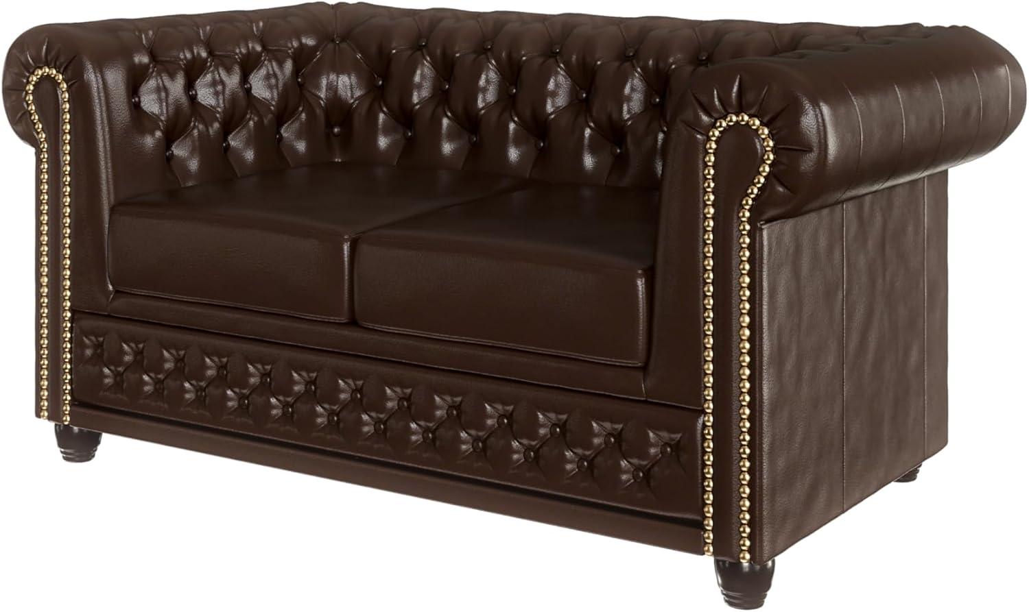 S-Style Möbel Chesterfield-Sofa Jeff 2 sitzer mit Schlaffunktion aus veganem Leder, mit Holzfüßen Bild 1