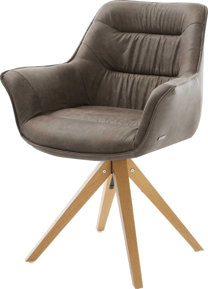 Esszimmerstuhl Kaira-Flex Mikrofaser Taupe Vintage Holzgestell kantig Natur Bild 1