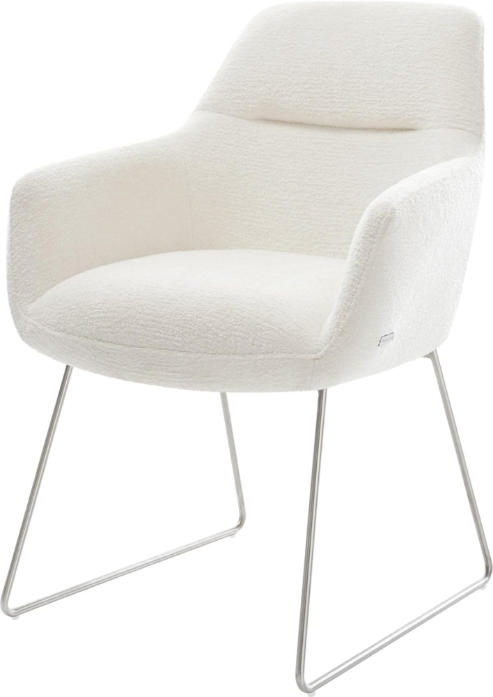 Esszimmerstuhl Pejo-Flex Bouclé Soft Beige Kufengestell Edelstahl Taschenfederkern Bild 1