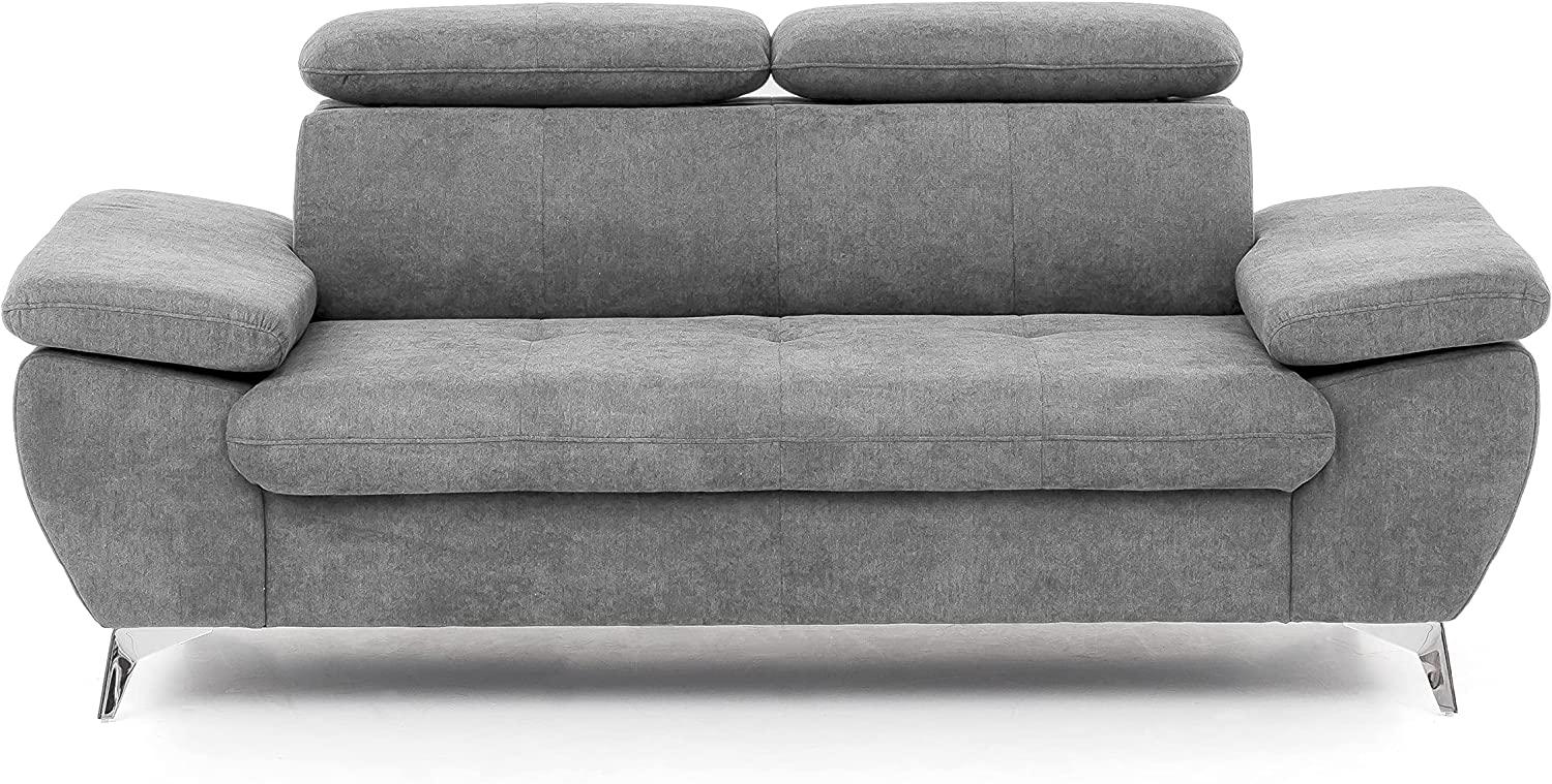 Mivano 2,5er-Sofa Gisele / Sofagarnitur mit Kopfteilverstellung und Armteilfunktion / 196 x 83 x 100 / Velours, Hellgrau Bild 1