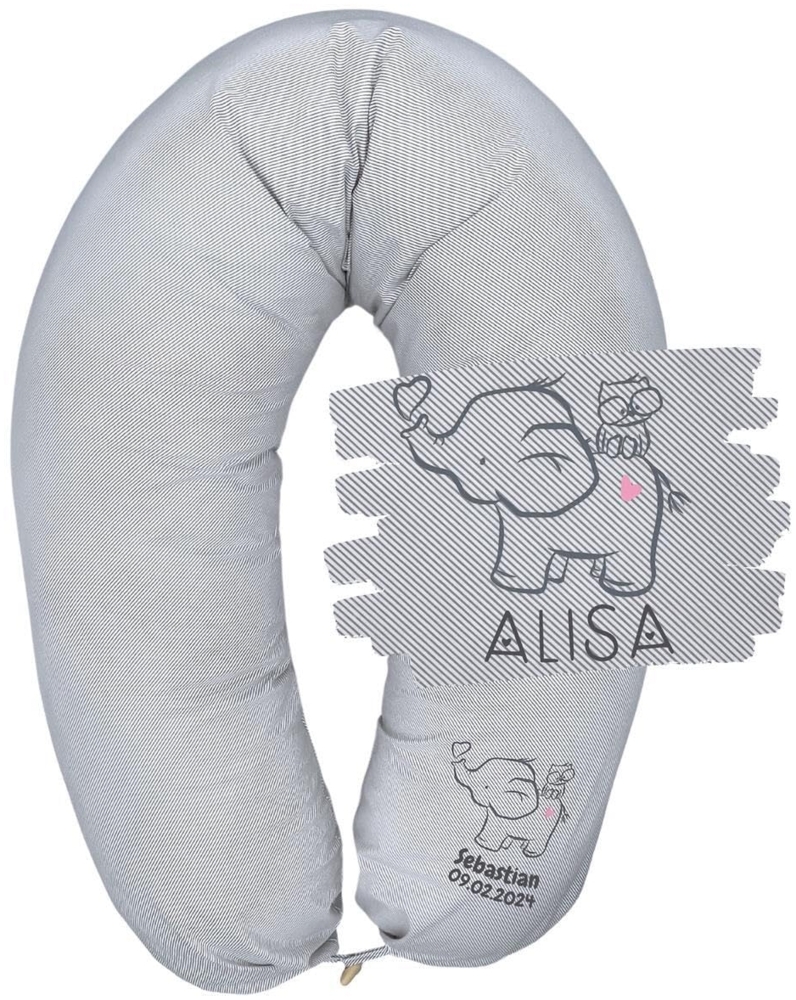sei Design Stillkissenbezug XXL 190x30 cm - personalisiert mit Namen und Geburtsdatum personalisierte Geschenke Baby Junge Mädchen für Stillkissen Lagerungskissen Schwangerschaftskissen Bild 1