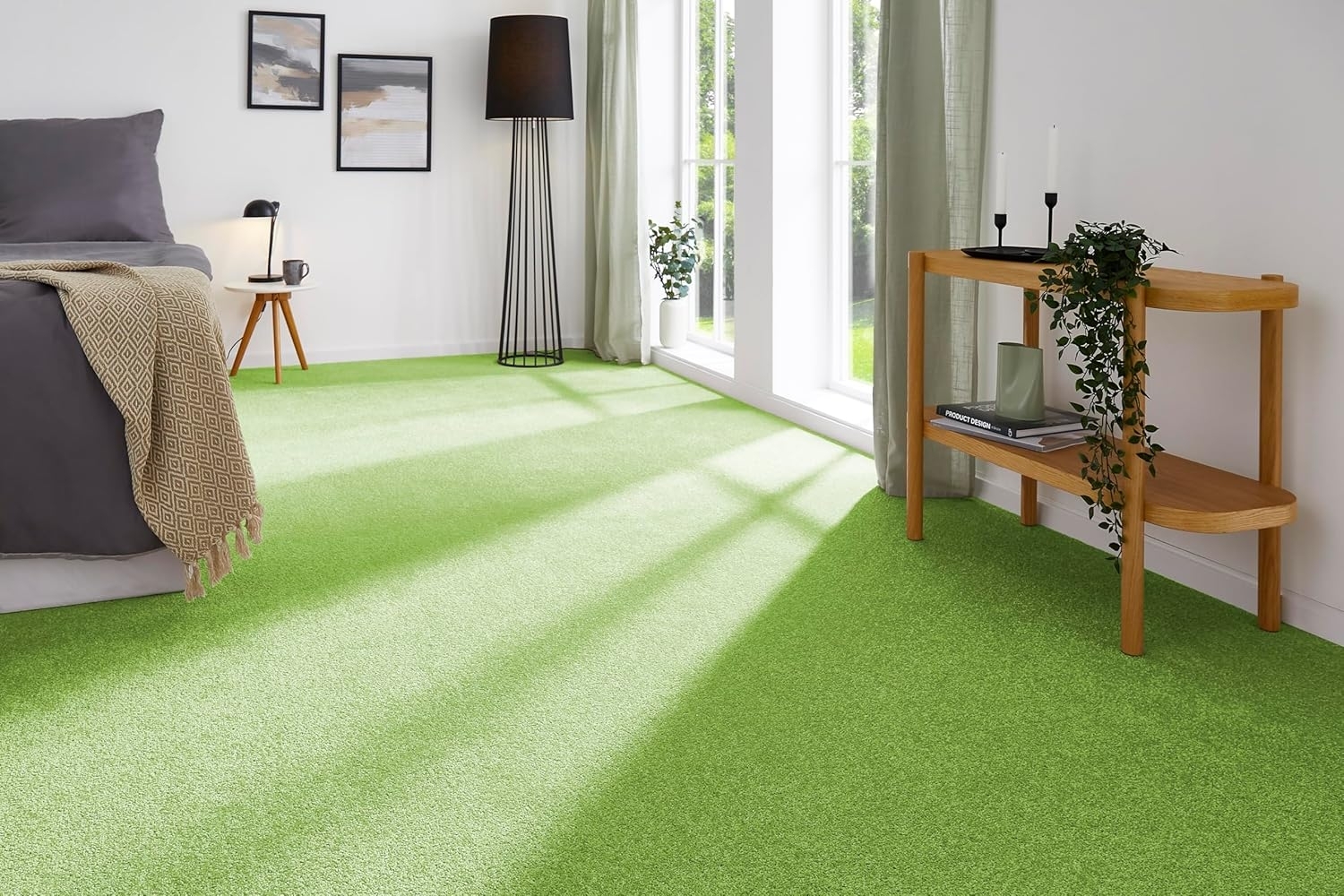 andiamo Teppichboden Izmir für Wohnzimmer und Kinderzimmer - Teppichboden Meterware zum Verlegen - Teppichbelag mit hoher Trittschalldämmung - weicher Teppichboden 400x300 cm Grün Bild 1