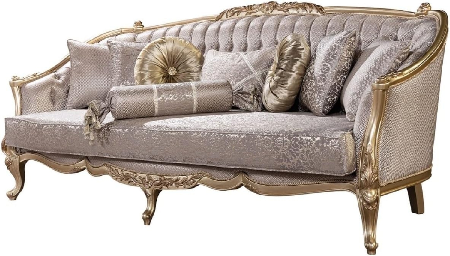 Casa Padrino Luxus Barock Sofa Silber / Gold - Barockstil Wohnzimmer Sofa mit elegantem Muster - Luxus Wohnzimmer Möbel im Barockstil - Barock Möbel - Barock Einrichtung Bild 1