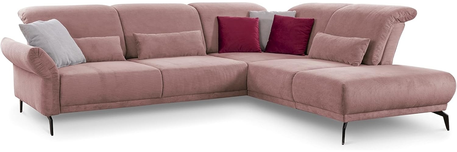 CAVADORE Ecksofa Cooper / Luftige Eckcouch mit Ottomane rechts, Armteilverstellung, Kopfteilverstellung und Sitztiefenverstellung / 294 x 88 x 242 / Cord, Rosa Bild 1