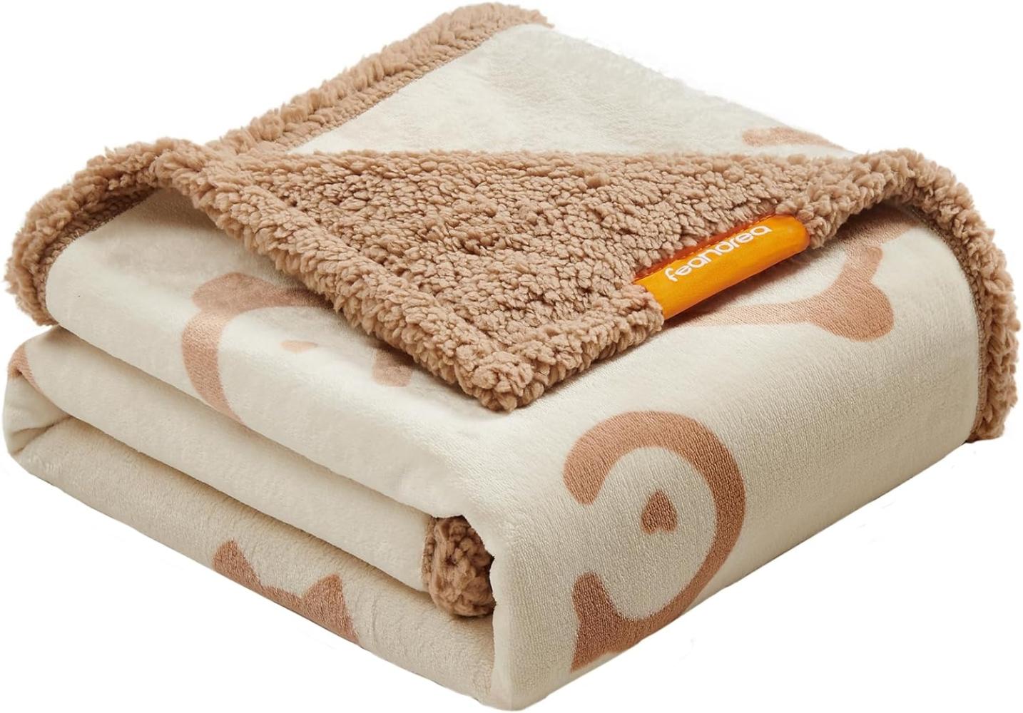 Feandrea wasserdichte Hundedecke, Sherpa Fleece Haustier Decke für kleine und mittelgroße Hunde, Katzen, 127 x 101 cm, L, maschinenwaschbar, beidseitiger Sofabezug-Schutz, beige PPB050K01 Bild 1