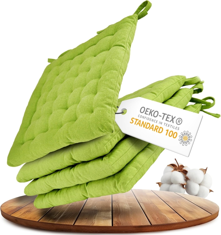 Gräfenstayn Stuhlkissen Stuhl 40×40 cm – Sitzkissen 4er‑Set Baumwolle, robustes Sitzkissen für Indoor & Outdoor, mit Haltebändern Bild 1