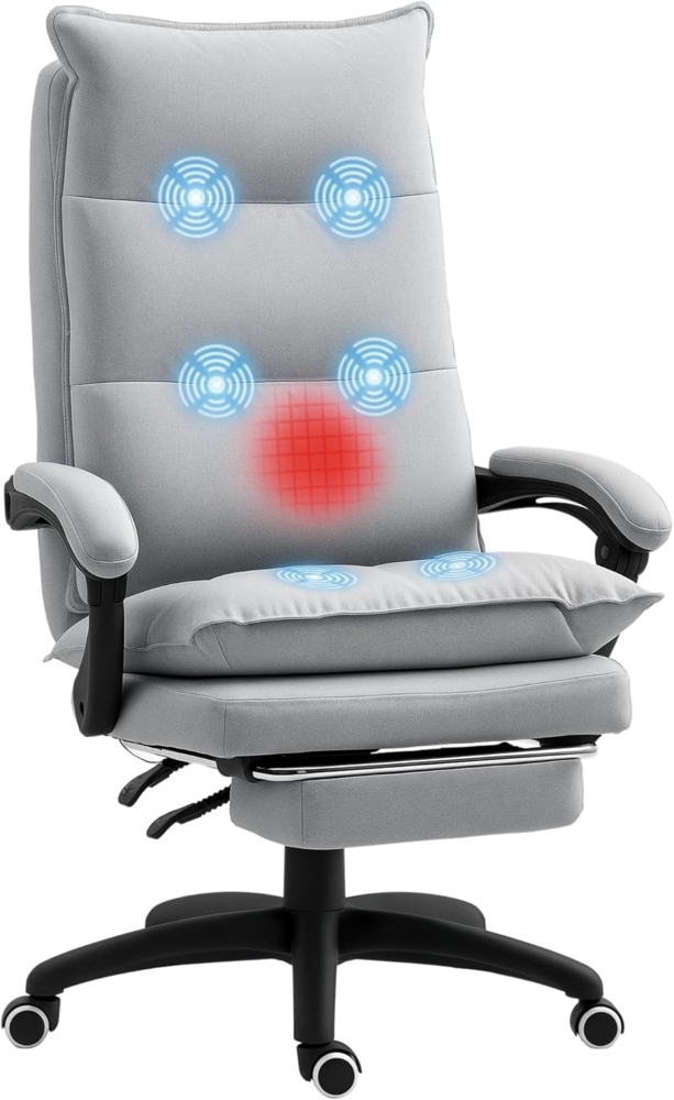 Vinsetto Bürostuhl mit Massagefunktion, Ergonomisch Schreibtischstuhl mit Liege- & Drehfunktion, Höhenverstellbar Computerstuhl mit Fußstütze, Fernbedienung und Timer, Hellgrau Bild 1