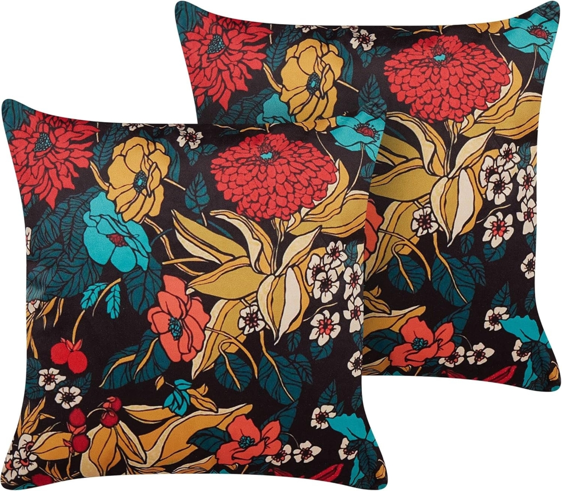 Kissen 2er Set Blumenmuster PROTEA Samtstoff 45 x 45 cm Bunt Bild 1