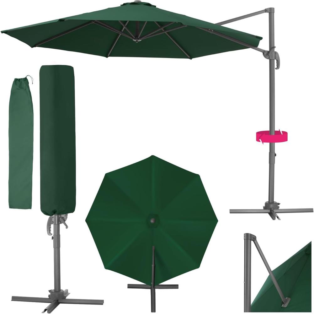 tectake Ampelschirm Sonnenschirm, Set mit Schutzhülle für Terrasse oder Garten, Parasol inkl. Schutzhülle in Schrimfarbe, Ø 300 cm Bild 1