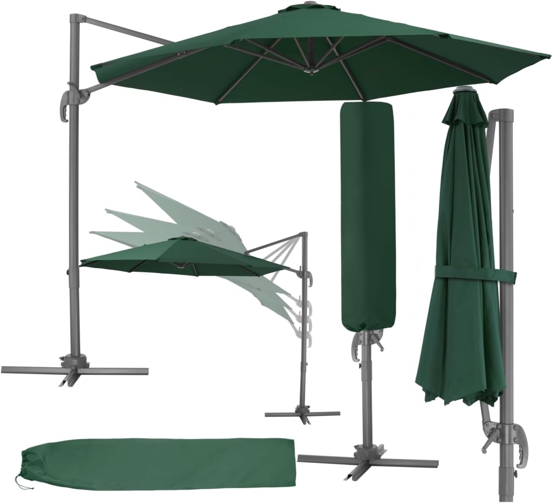 tectake Ampelschirm Sonnenschirm, Set mit Schutzhülle für Terrasse oder Garten, Parasol inkl. Schutzhülle in Schrimfarbe, Ø 300 cm Bild 1