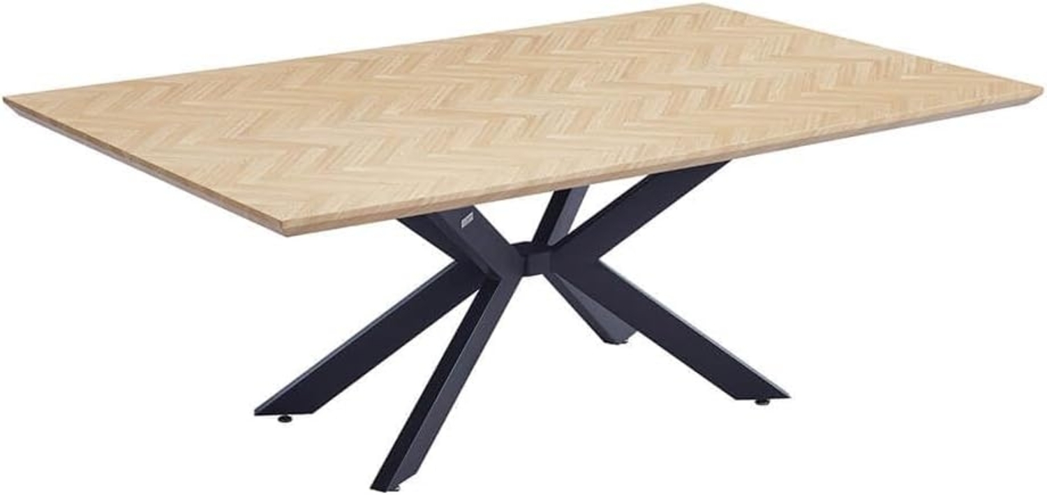 HOME DELUXE Essgruppe Eckig AVENCIA inkl. Sternfuß - 200 x 120 cm Fishbone Oak 4 Stühle Beige Bild 1