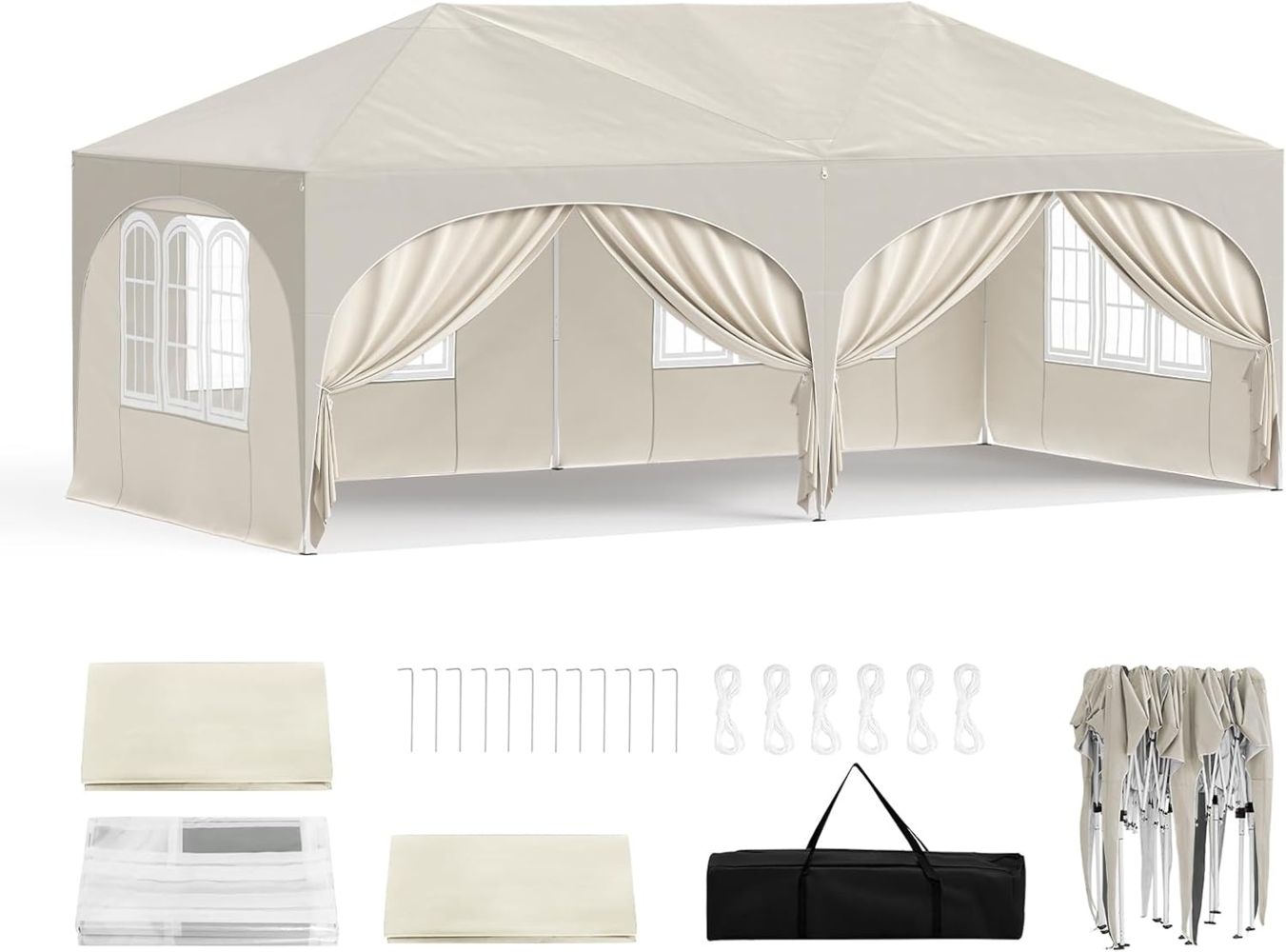 WOLTU Pavillon, Faltpavillon 3x6 m, mit 6 Seitenwänden, Partyzelt wasserabweisend UV-Schutz 50+, höhenverstellbarer Gartenpavillon, mit Tragetasche, für Outdoor Garten Camping Beige Bild 1